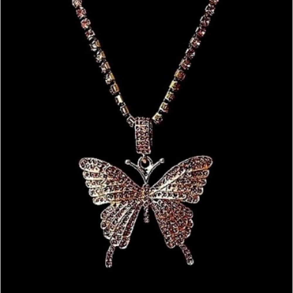 Rhinestone Butterfly Necklace - Picture 2 of 5